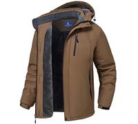 SPOSULEI Mens Skiing Jackets with Hoode Snowboarding Waterproof Fleece Liner Coats Windproof Winter Raincoat Multi Pockets, Brown, X-Large