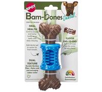 SPOT Bam-Bones Plus Dental Chew Bone - Bamboo Fiber & Nylon with a Massaging Rubber Center, Durable Long Lasting Oral Care Dog Chew for Aggressive Chewers & Teething Puppies, 6.5in, Bacon Flavor