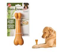 SPOT Bam-Bones Plus Dino Bone - Bamboo Fiber & Nylon, Durable Long Lasting Dog Chew for Aggressive Chewers - Great Toy for Dogs Under 90lbs, Non-Splintering, 7.25in Peanut Butter Flavor Allergen Free