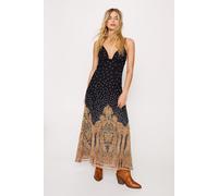 Spot Border Print Strappy Back Detail Maxi Dress NastyGal Black 6