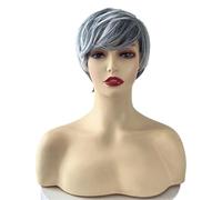 Spot Dyed Short Hair Wig, Women's Diagonal Bangs Headband, Daily Hairstyle Beautiful(Gris)