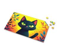Spot It Game For Kids A Black Cat With Green Eyes Surrounded By Colorful Leaves Picture Puzzle Puzzle Books For Adults Puzzles For Adults(300PCS)