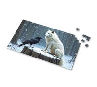 Spot It Game For Kids A White Wolf And A Black Crow Stand On A Snowy Stump In A Winter Forest Picture Puzzle Puzzle Books For Adults Puzzles For Adults(1000PCS)