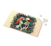 Spot It Game For Kids Romantic Skeleton Couple Framed With Roses And Greenery Picture Puzzle Puzzle Puzzle 500 Pieces(300PCS)
