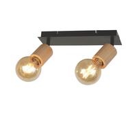Spot Light 2 Light Adjustable Bar Matt Black Natural Wood E27 Ceiling Light