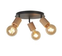 Spot Light 3 Light Adjustable Base Matt Black Natural Wood E27 Ceiling Light