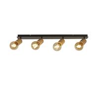Spot Light 4 Light Adjustable Bar Matt Black Natural Wood E27 Ceiling Light