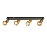 Spot Light 4 Light Adjustable Bar Matt Black Natural Wood E27 Ceiling Light