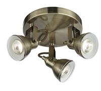 Searchlight Focus 3 Light Spotlight, Antique Brass