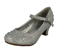 Spot On Childrens Girls Diamante Glitter Bar Strap High Heel Shoes