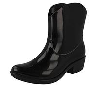 Spot On Chunky Heel Cowgirl Ankle Boot Welly - Black Size UK 7