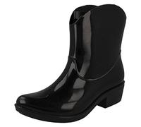 Spot On Chunky Heel Cowgirl Ankle Boot Welly - Black Size UK 8