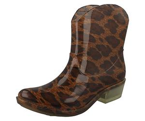 Spot On Chunky Heel Cowgirl Ankle Boot Welly - Tan Leopard Size UK 5