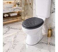 Spot On Dealz 18" Diamante Toilet Seat Black Mdf Durable And Stylish