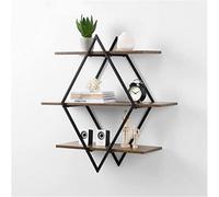 Spot On Dealz 3 Tier Rhombus Black Floating Decorative Hanging Shelves With Mdf Wood Rustic Shelf And Metal Wire Frame Shelving Unit