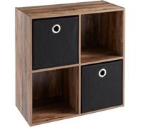 spot on dealz 4-Cube Storage Organizer Shelf with 2 Black Fabric Bins - Wooden Bookcase Cabinet for Home, Office, Kids Room - Toy Storage, Display Rack, Bookshelf (Walnut Finish)
