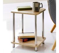 Saxony® Small Side Table Bedside Table 2 Tier Living Room Tables Square Coffee Narrow End Occasional Tables Contemporary Wooden Shelving Nightstand Bedroom Decor Furniture Oak