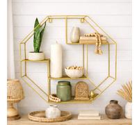 Spot On Dealz Hexagon Shelf Gold Round Tube Wall Floating Shelf Storage Décor
