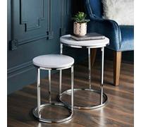 Spot On Dealz Nest Of 2 Round Chrome Tables Metal Frame With White Wooden Top Effect Side End Modern Console Nesting Bedside Table