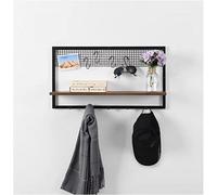 Spot On Dealz Rectangle Black Floating Decorative Hanging Shelves With Hooks Mdf Wood Rustic Shelf & Metal Wire Frame Industrial