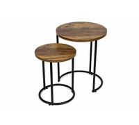 SPOT ON DEALZ Round Nest of 2 Coffee Tables Oak Effect Top Black Metal Frame in Light Oak SPOT ON DEALZ Light Oak