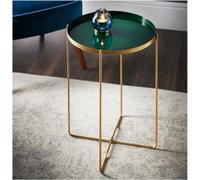 Spot On Dealz Round Side End Table Removable Dark Green Coloured Tray With Gold Legs Narrow Bedside Console Table