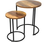 Spot On Dealz Set Of 2 Round Nesting Tables Black Metal Frame & Oak Effect Wooden Tops, Living Room Side Tables Home Furniture