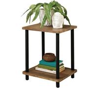 Spot On Dealz Small Side Table Walnut Bedside Table 2 Tier Occasional Tables Contemporary Wooden Shelving Nightstand Black Metal Frame Legs