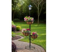 spot on dealz Solar Powered 3 Tier Flower Planter With White LED Light 2 in 1 Garden Outdoor Decoration With Planter Liners