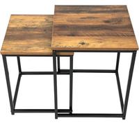 Spot On Dealz Square Nest Of 2 Tables Black Metal Frame With Solid Oak Wooden Effect Modern Nesting Small Bedside Table Living Room Furniture