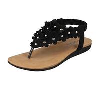 Spot On Girls Flat Flower Trim Toepost Sandals - Black Synthetic - UK Size 13 - EU Size 32 - US Size 1
