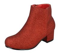 Spot On Girls Heeled Ankle Boots - Red Glitter Textile - UK Size 3 - EU Size 35 - US Size 4