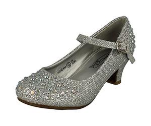 Spot On Girls Junior Sparkly Kitten Heel Party Shoes - Silver Glitter - UK Size 13 - EU Size 32 - US Size 1