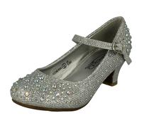 Spot On Girls Junior Spot On Sparkly Kitten Heel Party Shoes - Silver - UK 10 Child
