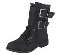 Spot On Girls Low Heel Lace Up Boots with Buckle Straps - Black, Size 1 Child UK