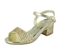 Spot On Girls Mid Block Heel Sandals H1114 - Gold Glitter - UK Size 2 - EU Size 34 - US Size 3