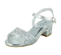 Spot On Girls Mid Block Heel Sandals H1114 - Silver Glitter - UK Size 10 - EU Size 28 - US Size 11