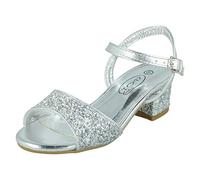 Spot On Girls Mid Block Heel Sandals H1114 - Silver Glitter - UK Size 12 - EU Size 30 - US Size 13