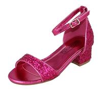 Spot On Girls Mid Heel Glitter Sandals H1107 - Hot Pink Glitter - UK Size 2 - EU Size 34 - US Size 3