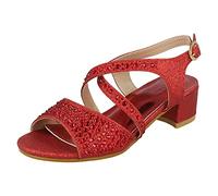Spot On Girls Mid Heel Mule Sandals H1105 - Red Glitter - UK Size 1 - EU Size 33 - US Size 2