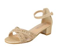 Spot On Girls Small Heeled Ankle Strap Glitter Sandals H1122 - Rose Gold Glitter - UK Size 2 - EU Size 34 - US Size 3