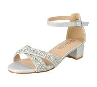 Spot On Girls Small Heeled Ankle Strap Glitter Sandals H1122 - Silver Glitter - UK Size 2 - EU Size 34 - US Size 3
