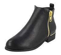 Spot On Girls Zip Ankle Boots - Black/Gold Synthetic - UK Size 11 - EU Size 29 - US Size 12