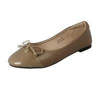 Spot On Ladies Bow Detailed Flat Ballerina Casual Shoes F80598 - Taupe Synthetic - UK Size 6 - EU Size 39 - US Size 8