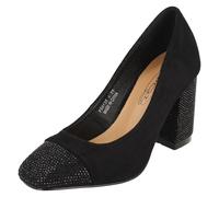 Spot On Ladies Diamante Heel and Toe Cap Court Shoes F90138 - Black Microfibre - UK Size 8 - EU Size 41 - US Size 10