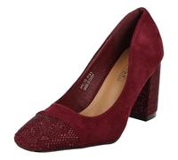 Spot On Ladies Diamante Heel and Toe Cap Court Shoes F90138 - Burgundy Microfibre - UK Size 4 - EU Size 37 - US Size 6