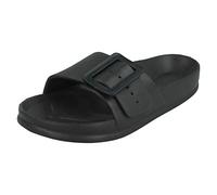 Spot On Ladies Flat Buckle Mules F00349 - Black Synthetic - UK Size 6 - EU Size 39 - US Size 8