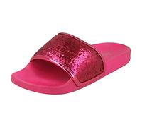 Spot On Ladies Flat Glitter Vamp Sliders - Fuchsia Glitter - UK Size 5 - EU Size 38 - US Size 7