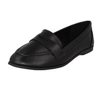 Spot On Ladies Flat Loafer Saddle Trim Wide Fit Shoes F80561 - Black Synthetic - UK Size 8EE - EU Size 41 - US Size 10