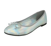 Spot On Ladies Flat Metallic Ballerina Shoes F80398 - Silver Synthetic - UK Size 6 - EU Size 39 - US Size 8